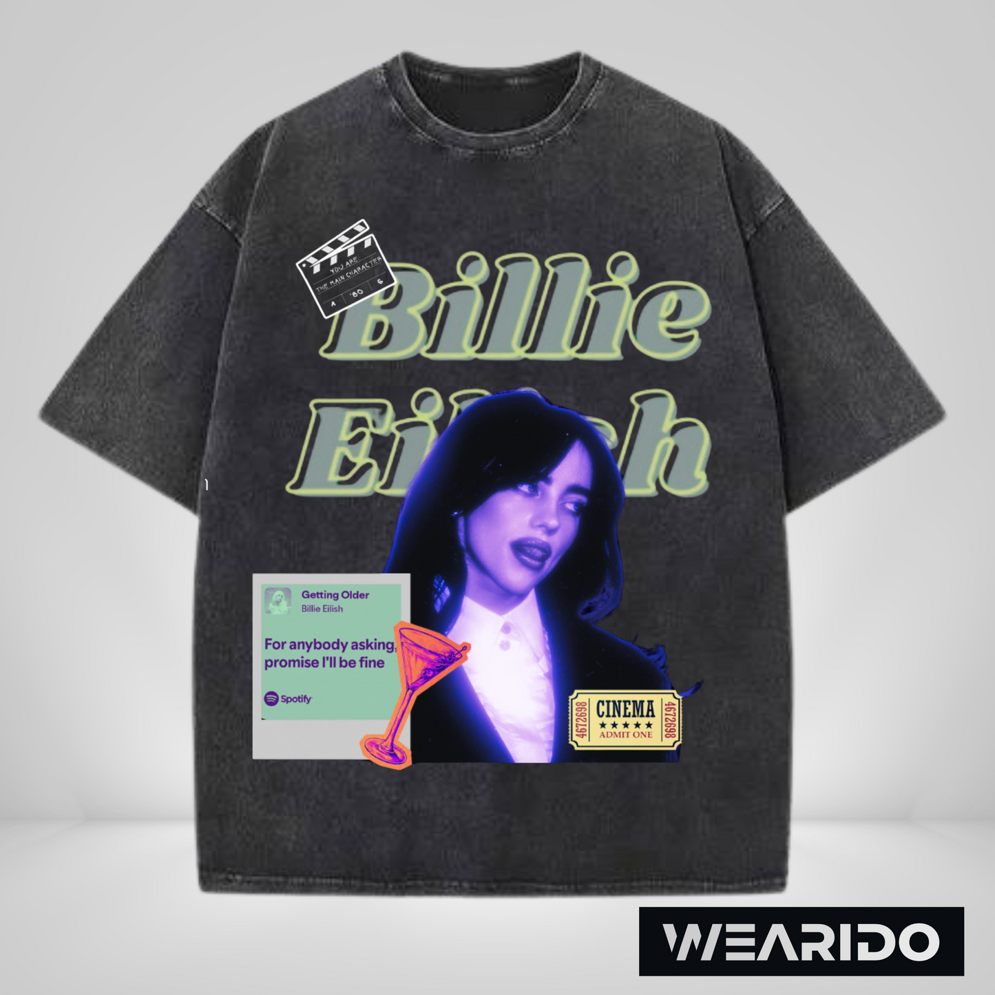 Billie Eilish Acid Washed Oversized Tee